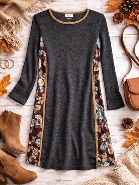 Anthro THML Boho Sweater Dress S Mixed Print Butterfly Knit Cozy